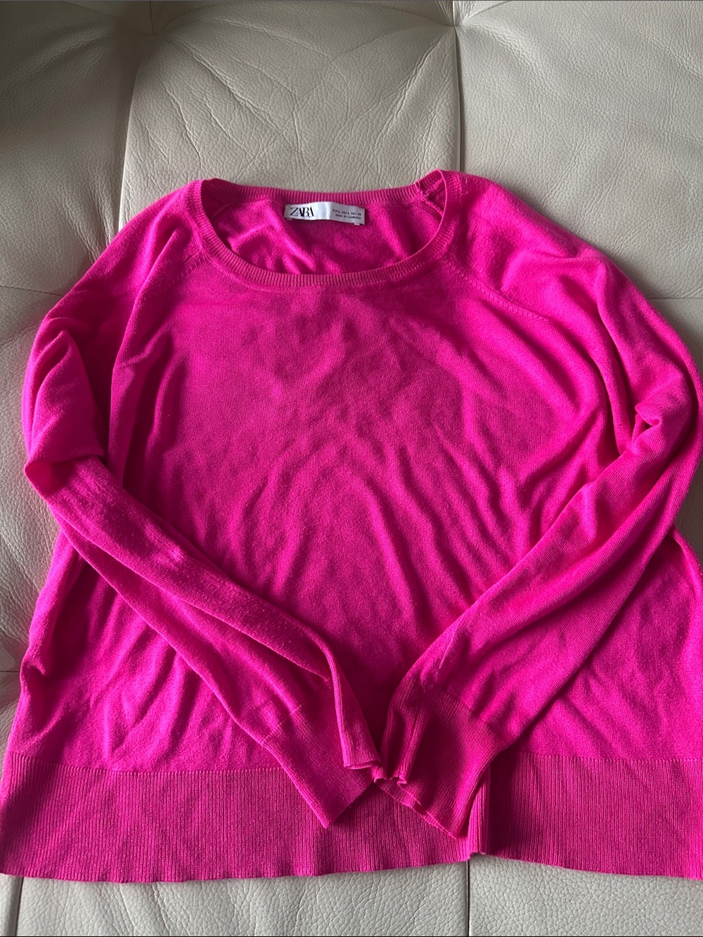 Zara Hot Pink Lightweight Crewneck Sweater